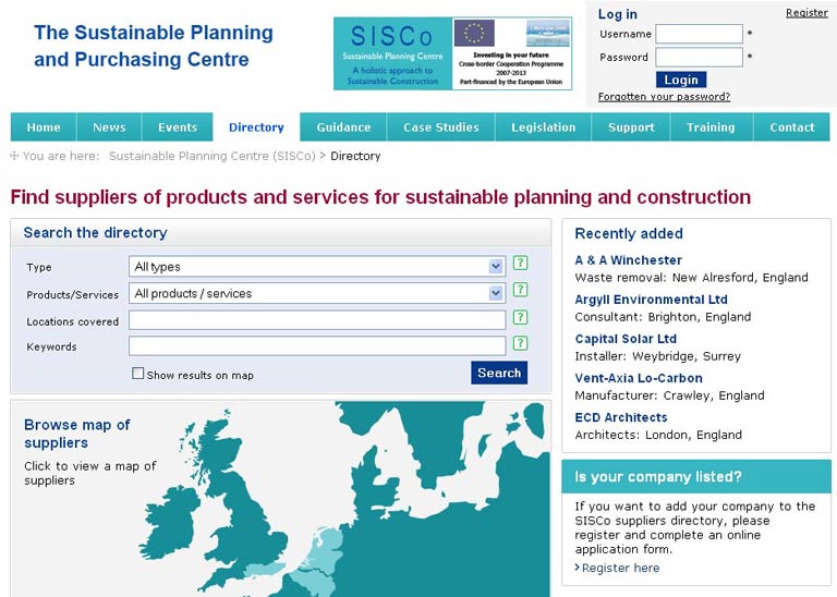 European sustainable construction directory and extranet